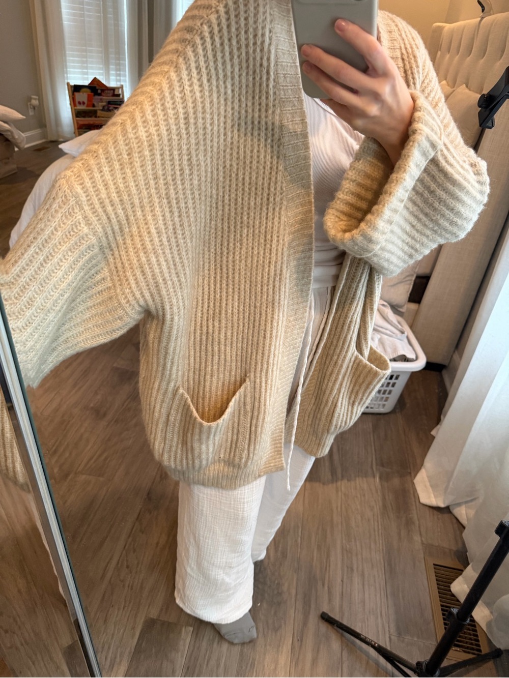 Zara Cream Ribbed Open-Front Cardigan with Pockets - Picture 2 of 4